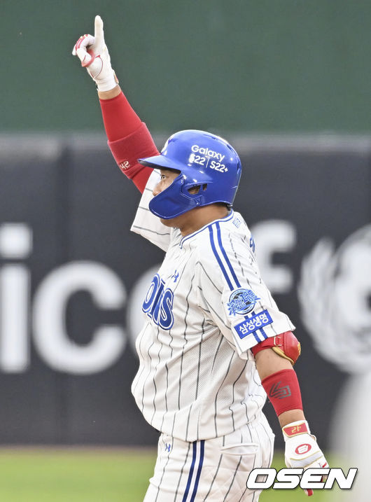 삼성 라이온즈 대타 김태군이 4회초 2타점 적시타를 치고 세리머니를 하고 있다. 2022.05.07 / foto0307@osen.co.kr