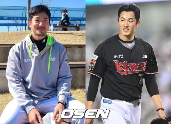 기장 스프링캠프서 수염을 기른 고영표(좌)와 5월 6일 잠실 두산전에서 승리투수가 된 고영표 / OSEN DB