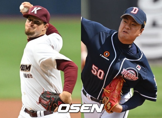 키움 타일러 애플러(좌)와 두산 이영하 / OSEN DB