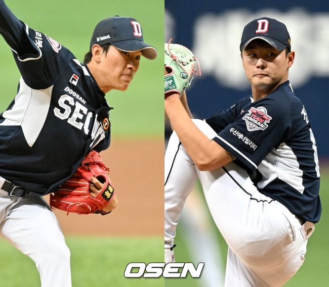 두산 베어스 박신지(왼쪽), 정철원. /OSEN DB