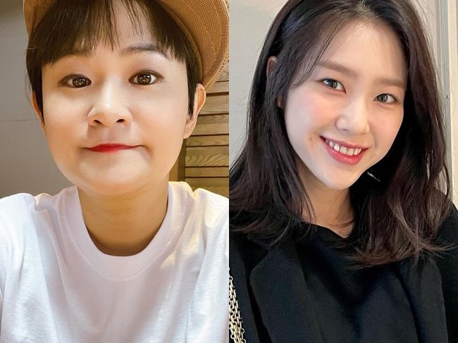 김신영(왼쪽), 오마이걸 지호. 김신영, 지호 인스타그램