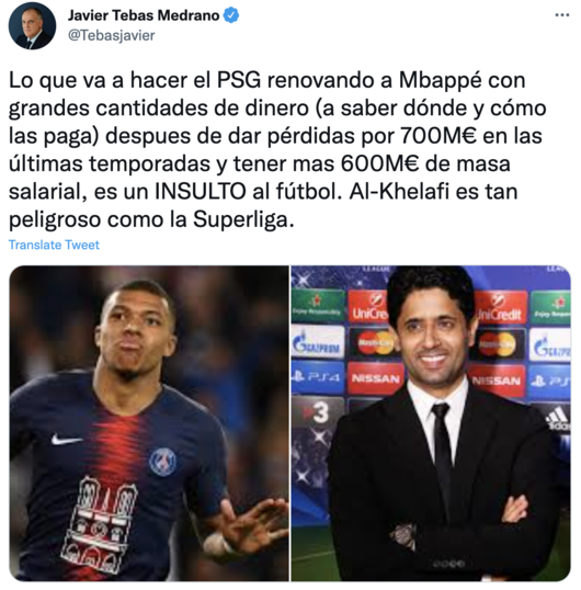 [사진] 하비에르 테바스 라리가 회장 SNS.