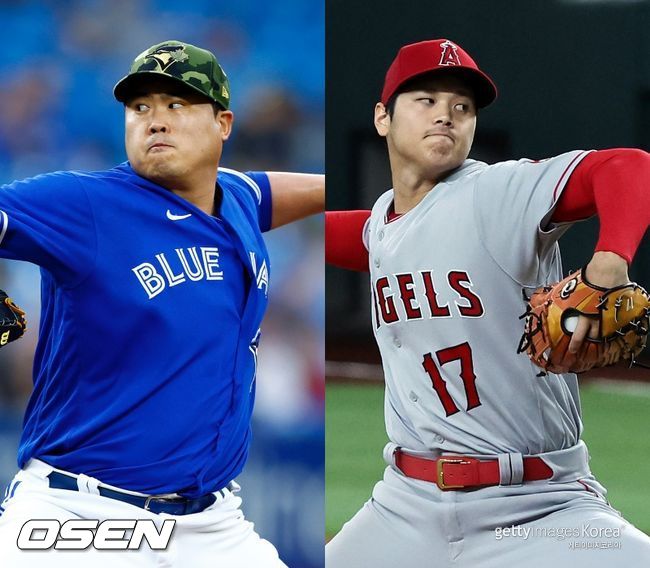 [사진] 토론토 블루제이스 류현진(왼쪽), LA 에인절스 오타니 쇼헤이. ⓒGettyimages(무단전재 및 재배포 금지)