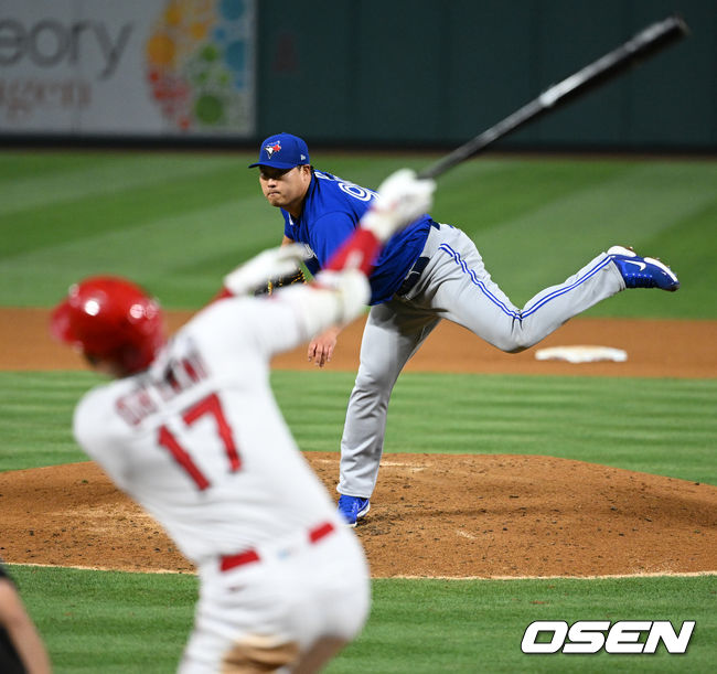 5회말 2사에서 토론토 류현진이 에인절스 오타니를 삼진 처리하고 있다. 2022.05.27