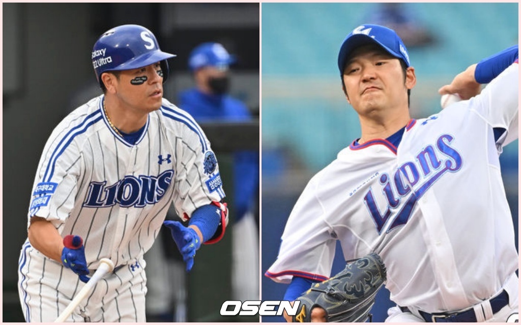 삼성 포수 강민호(왼쪽)와 투수 백정현. /OSEN DB