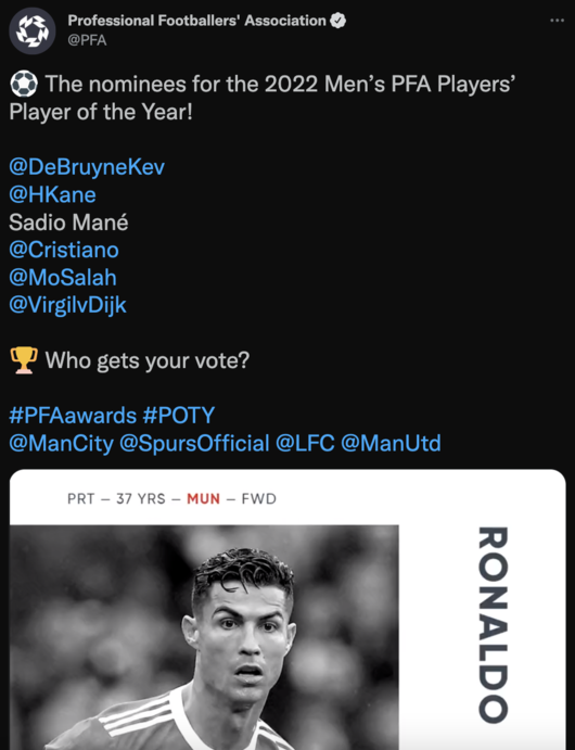 [사진] 영국프로축구선수협회 공식 SNS.