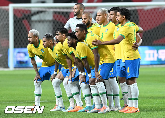 경기 앞서 브라질 베스트 일레븐이 포즈를 취하고 있다. 2022.06.02/ soul1014@osen.co.kr