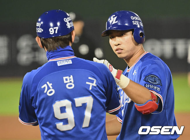 삼성 라이온즈 이해승이 5회초 1타점 적시타를 치고 세리머니를 하고 있다. 2022.06.08 / foto0307@osen.co.kr