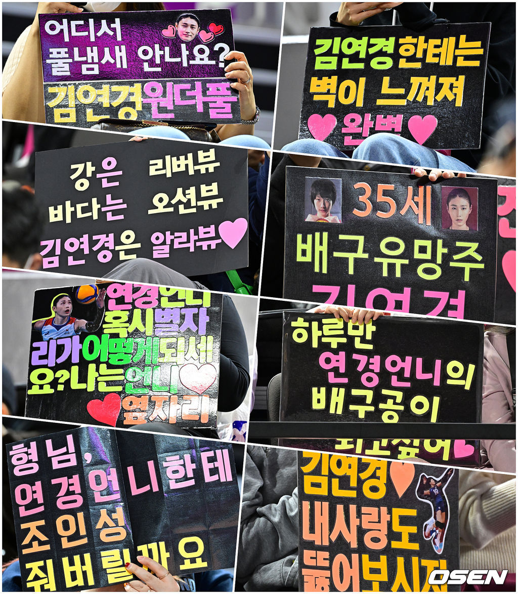 김연경을 향한 팬들의 재치 넘치는 피켓 응원 문구. 2022.11.13 /jpnews@osen.co.kr