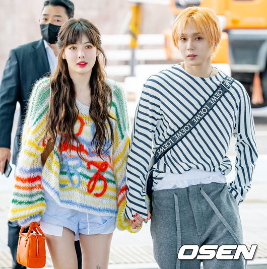 현아와 던 커플이 출국장으로 향하고 있다. 22.06.20 /rumi@osen.co.kr