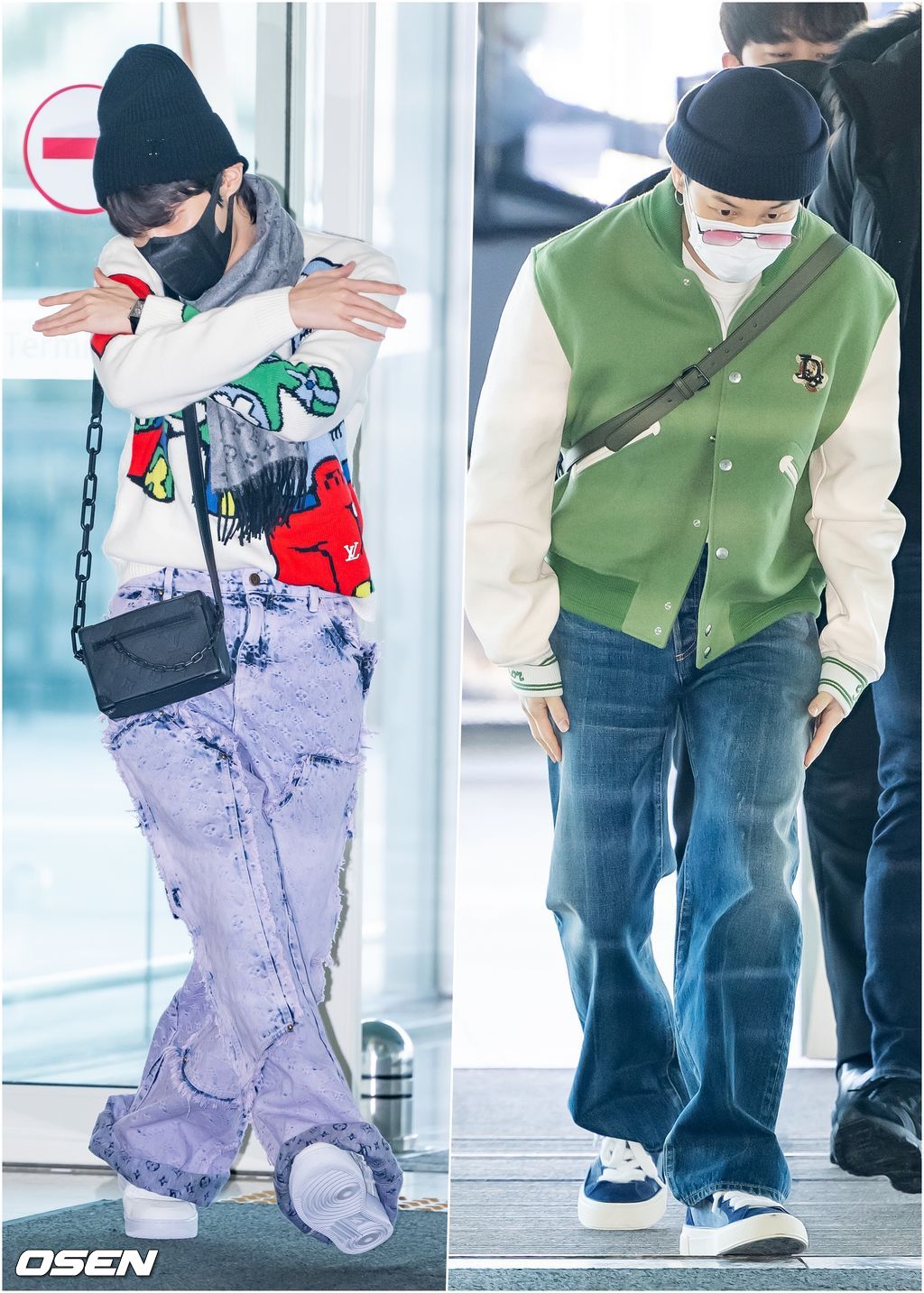 방탄소년단(BTS)의 제이홉(정호석, j-hope)과 지민(Jimin)이 18일 오전 2023 파리 패션위크에 참석하기 위해 인천국제공항을 통해 프랑스 파리로 출국했다.방탄소년단 제이홉과 지민이 출국장으로 이동하며 포즈를 취하고 있다. 2023.01.18 /rumi@osen.co.kr