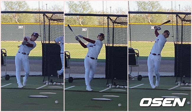 키움 이정후가 2일(한국시간) 스프링캠프에서 배팅볼을 치고 있다. /orange@osen.co.kr
