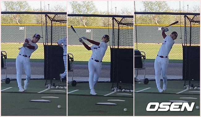 키움 이정후가 2일(한국시간) 스프링캠프에서 배팅볼을 치고 있다. /orange@osen.co.kr