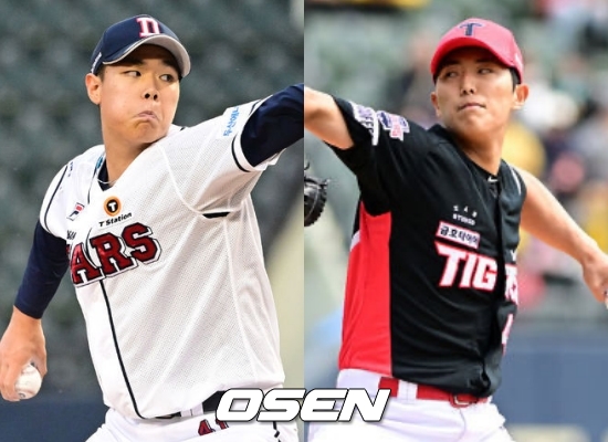 두산 김동주(좌)와 KIA 이의리 / OSEN DB