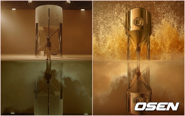 '라거의 반전, 켈리: 더블 숙성 편' 광고 실제 촬영 원본(왼쪽) & CG 작업 완성 컷(오른쪽) / 이노션 제공