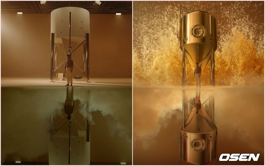 '라거의 반전, 켈리: 더블 숙성 편' 광고 실제 촬영 원본(왼쪽) & CG 작업 완성 컷(오른쪽) / 이노션 제공