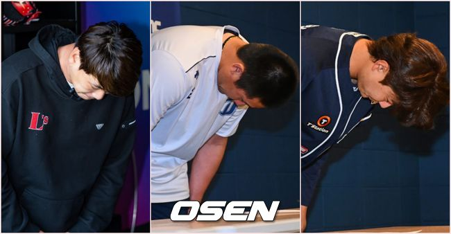 김광현,이용찬, 정철원이 사과의 인사를 하고 있다./OSEN DB