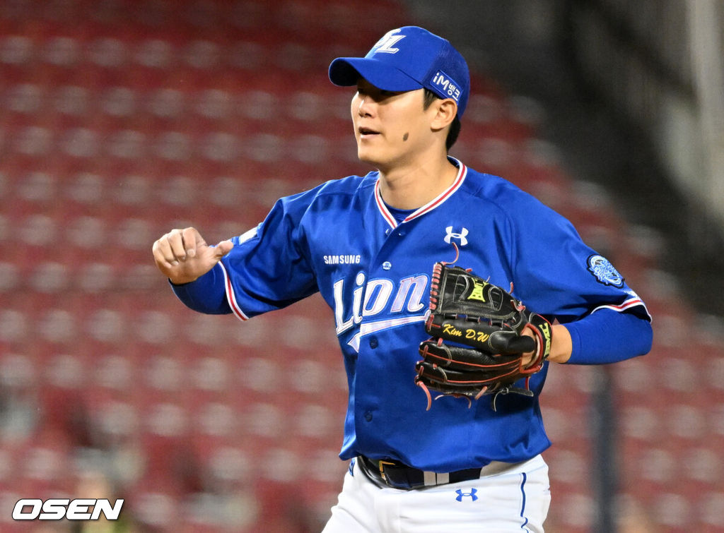 삼성 김대우가 이유찬을 삼진으로 돌려세운 뒤 기뻐하고 있다. 2023.05.23 /cej@osen.co.kr