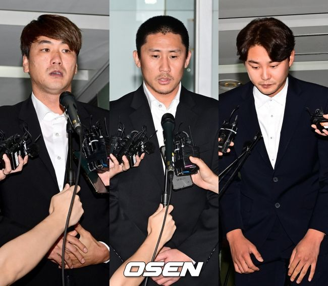 WBC 대회 기간 음주 사실을 인정하고 사과한 김광현-이용찬-정철원(왼쪽부터). /OSEN DB