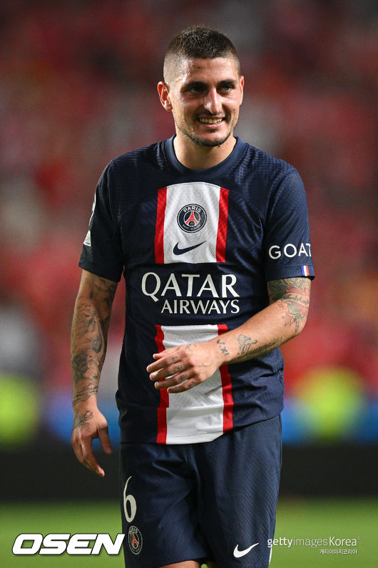 LISBON, PORTUGAL - OCTOBER 05: Marco Verratti of Paris Saint-Germain in action during the UEFA Champions League group H match between SL Benfica and Paris Saint-Germain at Estadio do Sport Lisboa e Benfica on October 5, 2022 in Lisbon, Portugal. (Photo by Octavio Passos/Getty Images)         