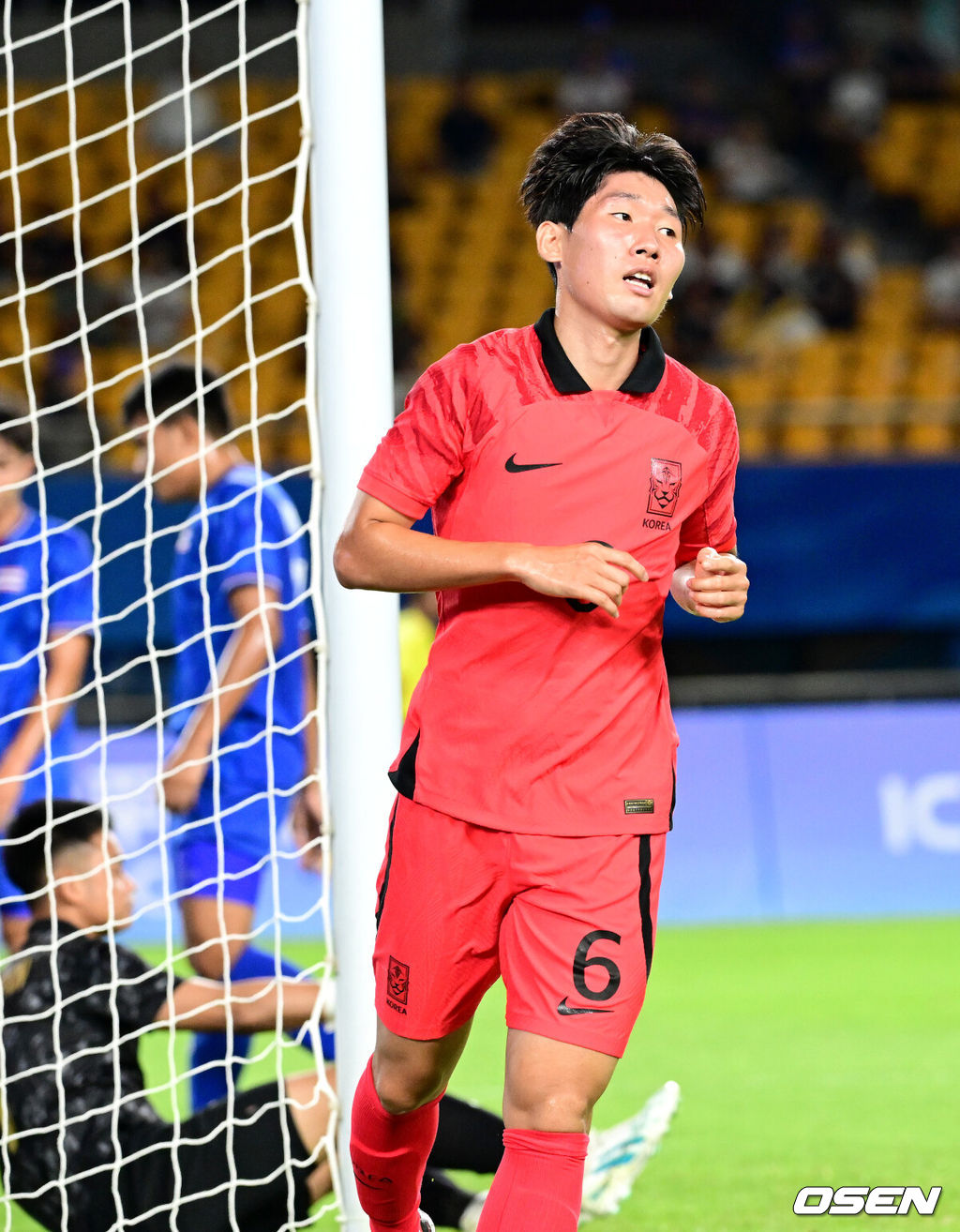 21일 오후 중국 진화 스타디움에서 '제19회 항저우아시아게임' 남자축구 조별리그 E조 2차전 대한민국과 태국의 경기가 열렸다.전반 한국 홍현석이 선제골을 작렬시킨 뒤 기뻐하고 있다. 2023.09.21 / dreamer@osen.co.kr