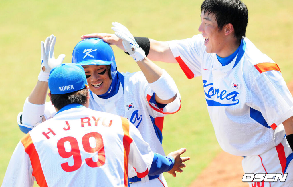 2008 베이징올림픽 야구 준결승 한국-일본 이승엽, 류현진, 김현수. 2008.08.22