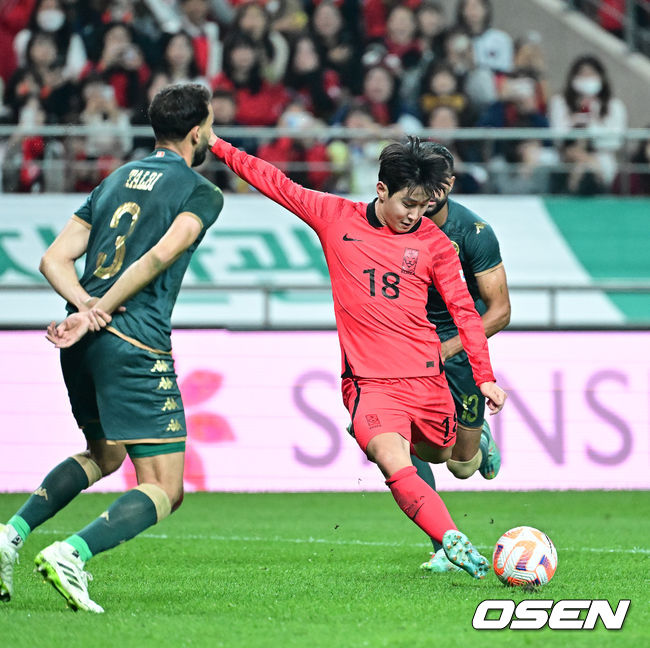 13일 오후 서울월드컵경기장에서 위르겐 클린스만 감독이 지휘하는 대한민국 축구대표팀이 튀니지와 평가전을 치렀다.후반 대한민국 이강인이 2-0으로 앞서가는 골을 성공시키고 있다. 2023.10.13 /jpnews@osen.co.kr