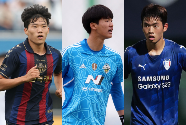 [사진] 왼쪽부터 김도윤(수원FCU18)-공시현(전북U18)-정성민(수원삼성U18) / 한국프로축구연맹 제공.