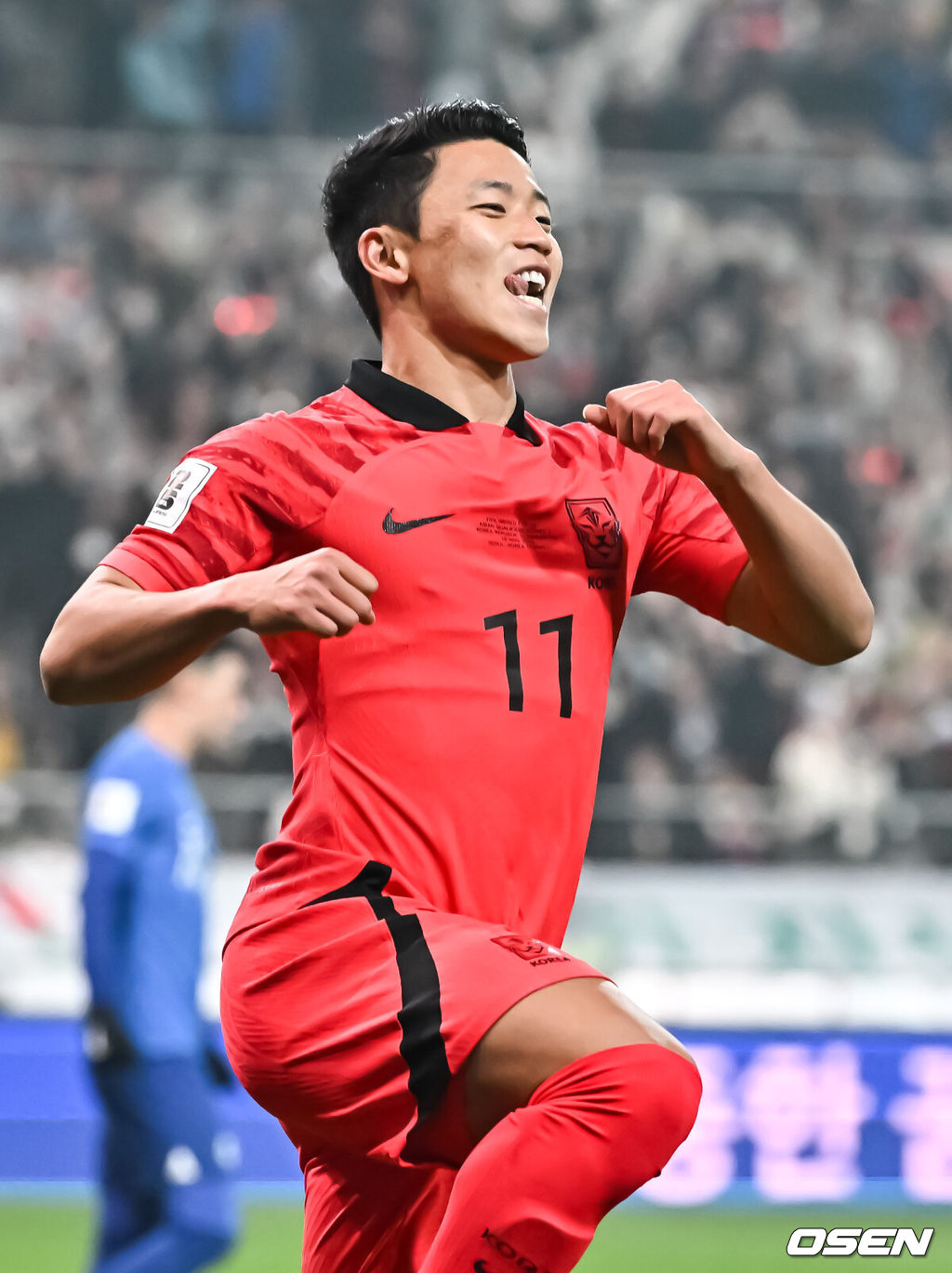 위르겐 클린스만 감독이 이끄는 대한민국 축구 대표팀과 싱가포르의 2026 북중미 월드컵 아시아 2차 예선 C조 1차전이 16일 서울 마포구 서울월드컵경기장에서 열렸다.후반 황희찬이 추가골을 넣고 기뻐하고 있다.  2023.11.16 / soul1014@osen.co.kr