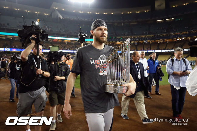 [사진] 2018년 보스턴 월드시리즈 우승 후 크리스 세일. ⓒGettyimages(무단전재 및 재배포 금지)