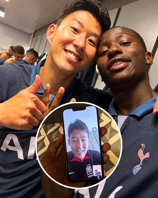 [사진] 손흥민과 파페 사르 / 스포츠 바이블 소셜 미디어.