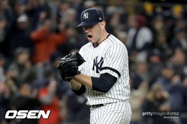 [사진] 2019년 양키스 시절 ALCS 5차전 선발로 나선 제임스 팩스턴. ⓒGettyimages(무단전재 및 재배포 금지)