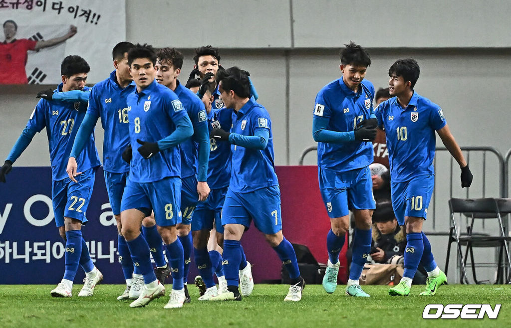 21일 서울월드컵경기장에서 2026 북중미 월드컵 아시아 지역 2차 예선 C조 3차전 대한민국과 태국의 경기가 열렸다.  후반 태국 수파낫 무에안타가 동점골을 성공하고 기뻐하고 있다. 2024.03.21 / soul1014@osen.co.kr