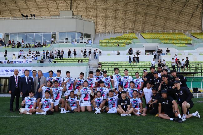 한국은 2일 인천 남동아시아드럭비경기장에서 열린 ‘2024 아시아 럭비 챔피언십(Asia Rugby Championship, ARC)' 첫 경기에서 대한민국 15인제 럭비 국가대표팀이 말레이시아를 55-5로 꺾었다. / 대한럭비협회