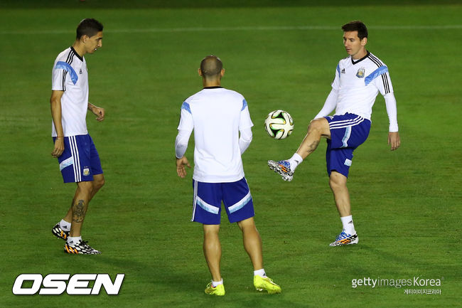 during the Argentina training session, ahead of the 2014 FIFA World Cup Final, at Estadio Sao Januario on July 12, 2014 in Rio de Janeiro, Brazil.