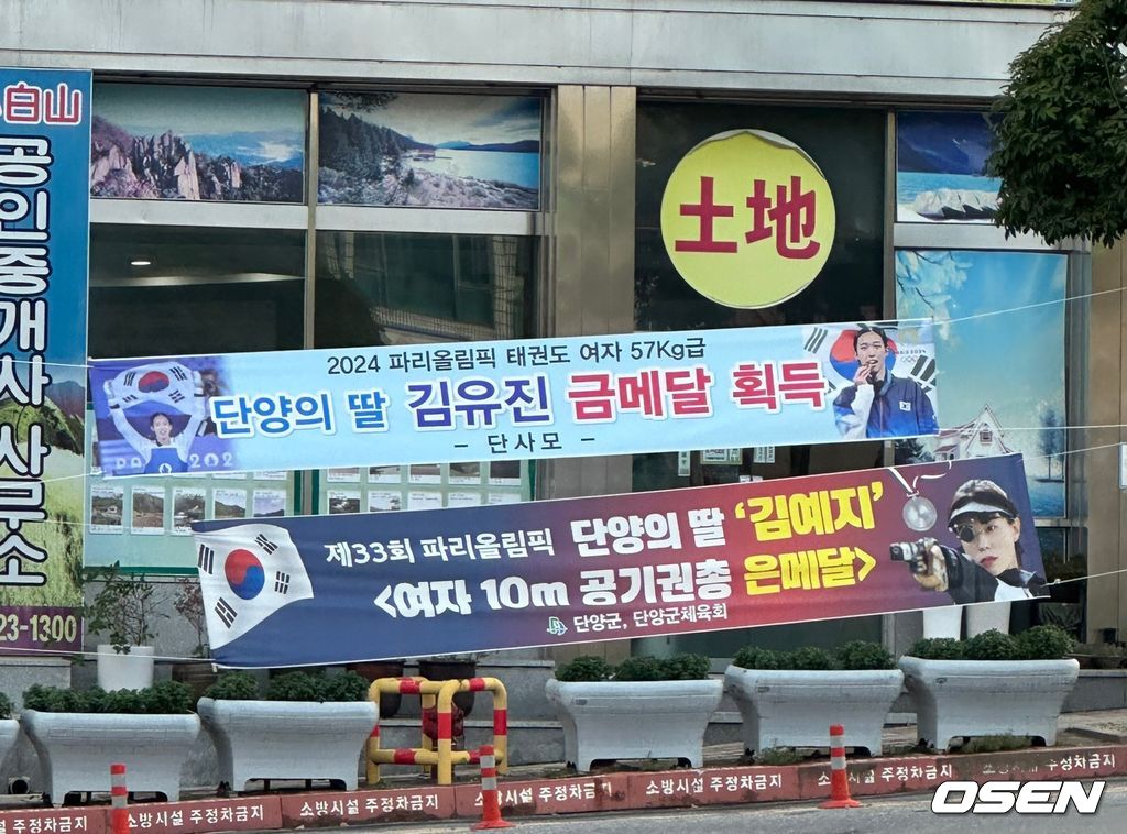 [사진] 충북 단양군에 설치된 김예지-김유진 축하 플래카드