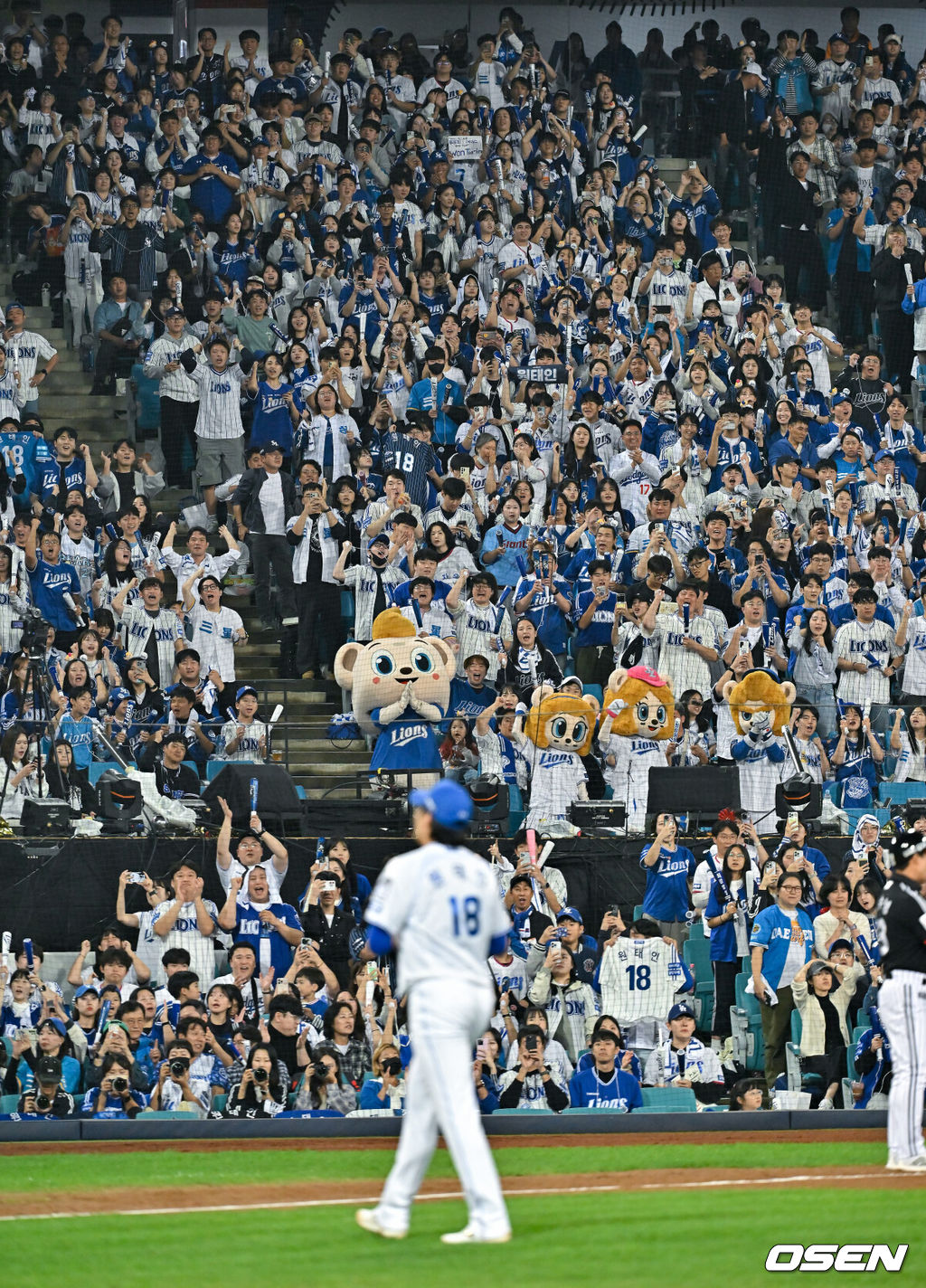 15일 대구 삼성라이온즈파크에서 2024 신한 SOL뱅크 KBO 포스트시즌 플레이오프 삼성 라이온즈와 LG 트윈스의 2차전 경기가 진행됐다홈팀 삼성은 원태인을 선발로, 방문팀 LG는 손주영을 선발로 내세웠다.7회초 삼성 팬들이 교체되는 원태인을 향해 기립박수를 보내고 있다  2024.10.15 / soul1014@osen.co.kr