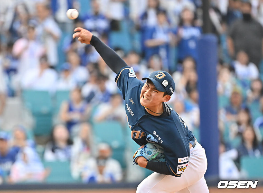 8일 대구삼성라이온즈파크에서 2025 신한 SOL 뱅크 KBO 리그 삼성 라이온즈와 NC 다이노스의 경기가 열렸다. 홈팀 삼성은 후라도가, 방문팀 NC는 신영우가 선발 출전했다. NC 다이노스 선발 투수 신영우가 역투하고 있다. 2025.06.08 / foto0307@osen.co.kr