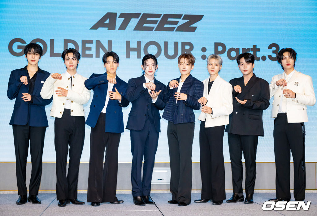 12일 오후 서울 마포구 호텔 나루 서울 엠갤러리에서 에이티즈(ATEEZ) 미니 12집  '골든 아워 : 파트 3' 발매 기자간담회가 진행됐다.에이티즈의 가장 눈부시게 빛나는 순간을 담아낸 '골든 아워' 시리즈 세 번째 이야기 '골든 아워 : 파트 3'는 이들이 약 7개월 만에 발매하는 신보로, 타이틀곡 '레몬 드롭'은 에이티즈가 오랜만에 선보이는 여름을 겨냥한 시즌송으로 오는 13일 오후 1시 발매된다.그룹 에이티즈가 포즈를 취하고 있다.  2025.06.12  / soul1014@osen.co.kr