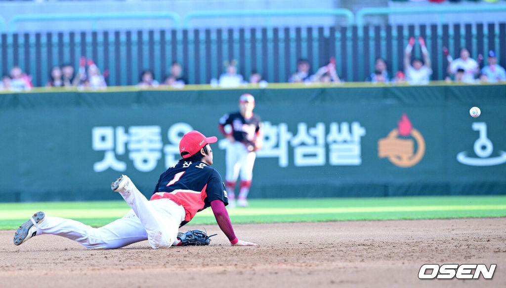 22일 인천 SSG랜더스필드에서 ‘2025 신한 SOL Bank KBO리그’ SSG 랜더스와 KIA 타이거즈의 경기가 열렸다.홈팀 SSG은 드류 앤더슨, 방문팀 KIA는 제임스 네일을 선발로 내세웠다.5회말 1사 1루 상황 SSG 박성한의 병살타 때 KIA 유격수 박찬호가 타구를 잡아 2루로 송구하고 있다. 2025.06.22 / dreamer@osen.co.kr