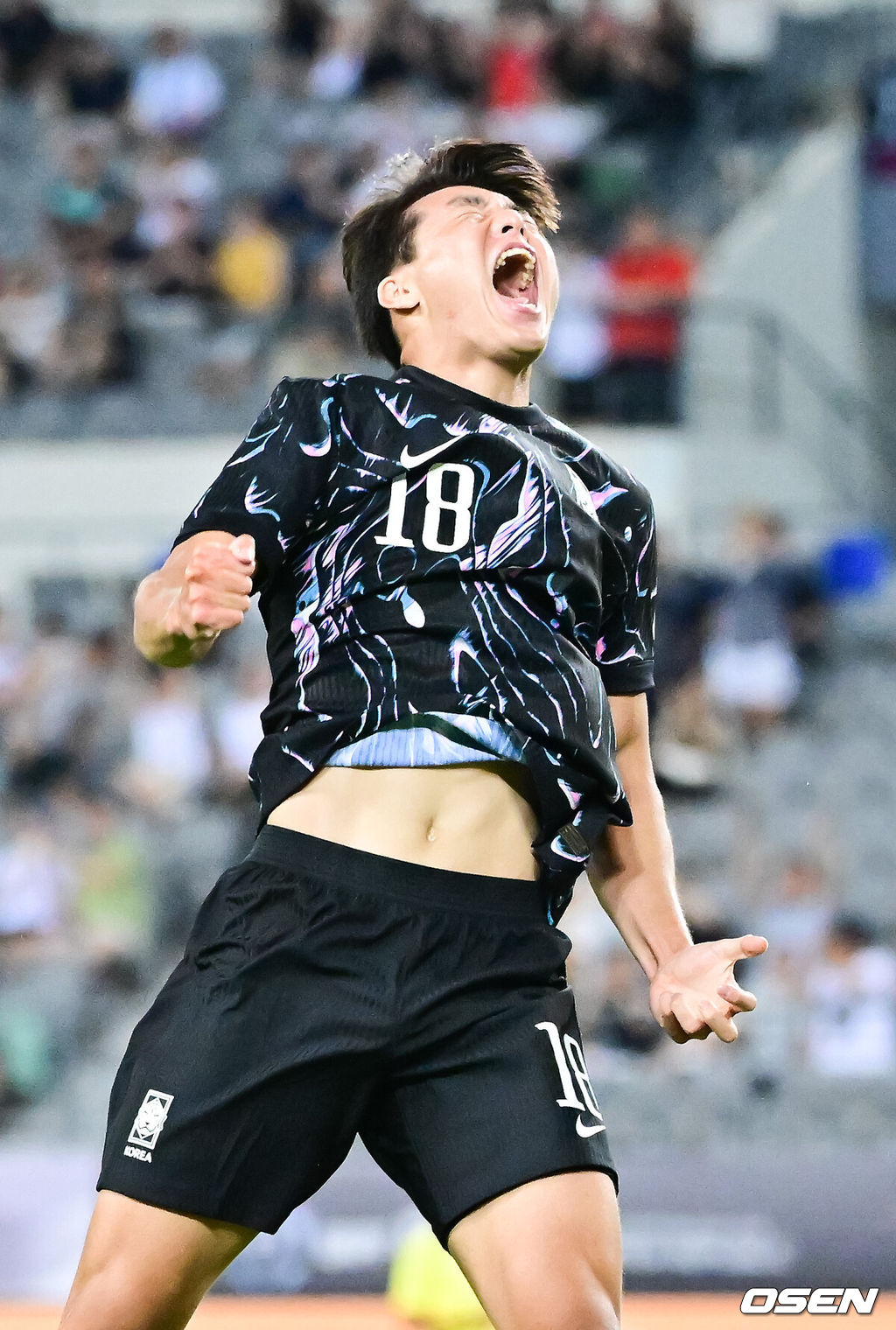 11일 오후 용인 미르스타디움에서 2025 동아시아축구연맹(EAFF) E-1 챔피언십(동아시안컵) 한국과 홍콩의 경기가 진행됐다.지난 7일 중국과의 1차전에서 3-0 완승을 거둔 한국은 2연승을 통해 통산 6번째 우승 가능성을 키우겠다는 목표를 세웠다.후반 이호재가 헤더로 추가골을 넣고 기뻐하고 있다. 2025.07.11 / soul1014@osen.co.kr