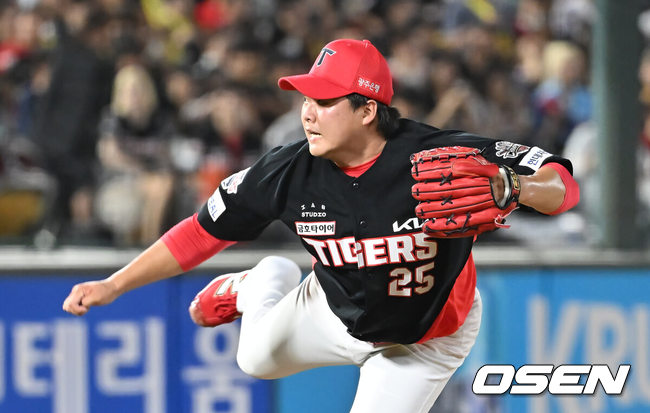 [OSEN=부산, 이석우 기자] 5일 부산 사직야구장에서 2025 신한 SOL 뱅크 KBO 리그 롯데 자이언츠와 KIA 타이거즈의 경기가 열렸다.홈팀 롯데는 감보아가, 방문팀 KIA는 네일이 선발 출전했다.KIA 타이거즈 한재승이 역투하고 있다. 2025.08.05 / foto0307@osen.co.kr