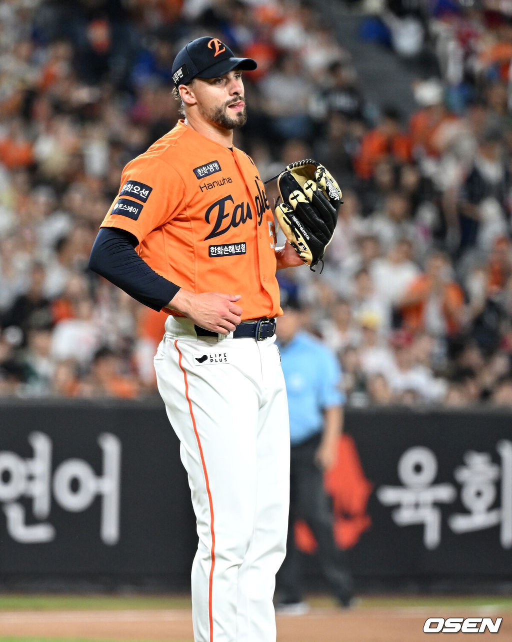 24일 오후 대전 한화생명볼파크에서 2025 신한 SOL Bank KBO리그 한화 이글스와 SSG 랜더스의 경기가 열렸다.한화는 와이스, SSG은 송영진을 선발로 내세웠다.6회초 수비를 마친 한화 와이스가 환호하고 있다. 2025.08.24 /sunday@osen.co.kr