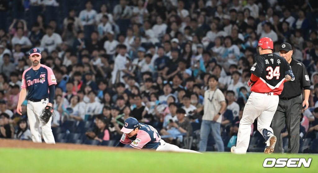 7일 창원NC파크에서 2025 신한 SOL 뱅크 KBO 리그 NC 다이노스와 KIA 타이거즈의 경기가 열렸다. 홈팀 NC는 구창모가, 방문팀 KIA는 양현종이 선발 출전했다. NC 다이노스 하준영이 6회초 KIA 타이거즈 최형우의 1루 땅볼때 포구 실책하고 있다. 2025.09.07 / foto0307@osen.co.kr