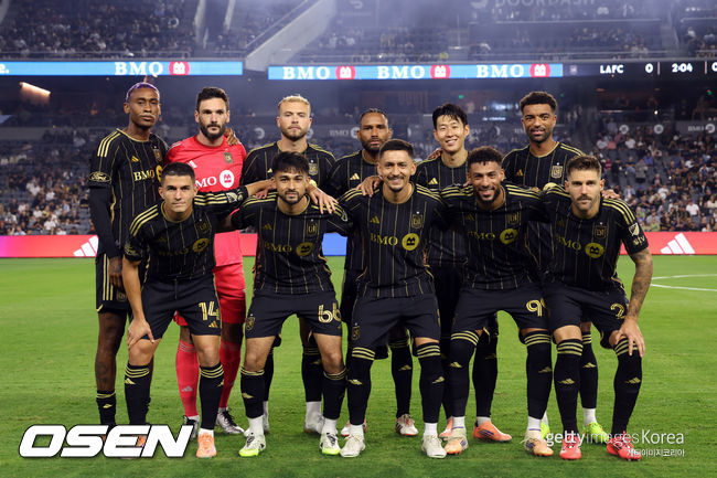 LOS ANGELES, CALIFORNIA - OCTOBER 29: players of LAFC pose before the start of the 2025 MLS Cup Playoffs game against Austin FC at BMO Stadium on October 29, 2025 in Los Angeles, California. (Photo by Kevork Djansezian/Getty Images)