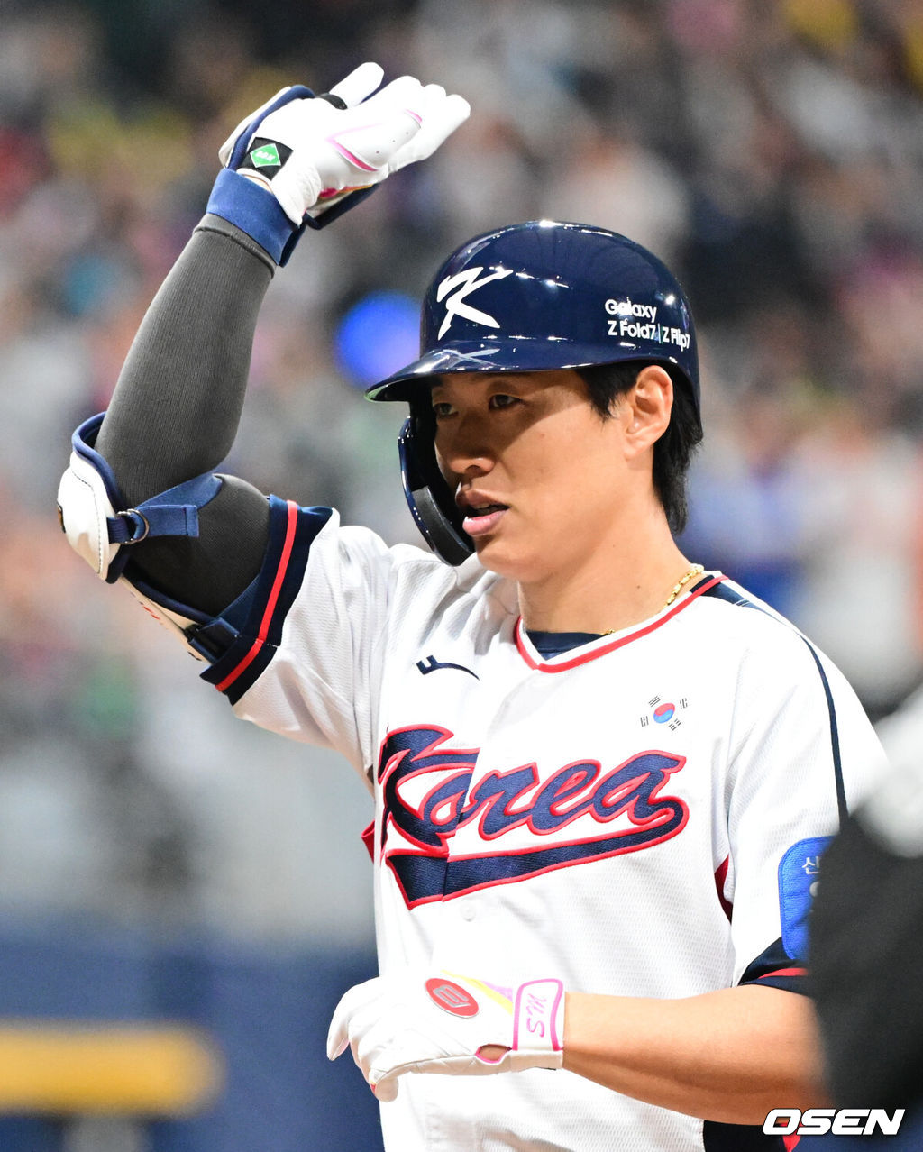 8일 서울 구로구 고척스카이돔에서 ‘2025 NAVER K-BASEBALL SERIES’ 대한민국 야구 대표팀과 체코 야구 대표팀의 경기가 열렸다. 1회말 1사 3루 한국 송성문이 선제 적시타를 날린 뒤 기뻐하고 있다. 2025.11.08 /cej@osen.co.kr