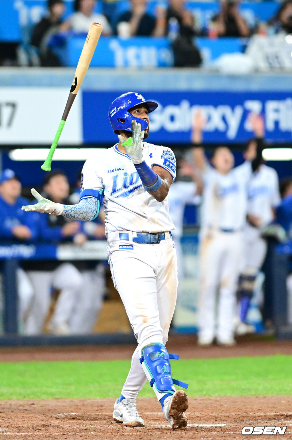 14일 대구 삼성라이온즈파크에서 ‘2025 신한 SOL뱅크 KBO리그’ 준플레이오프(5전 3선승제) 4차전 삼성 라이온즈와 SSG 랜더스의 경기가 열렸다.삼성은 아리엘 후라도, SSG는 김광현을 선발로 내세웠다.8회말 2사 1루 상황 삼성 디아즈가 다시 앞서가는 우월 투런포를 날리며 배트를 던지고 있다. 2025.10.14 / dreamer@osen.co.kr