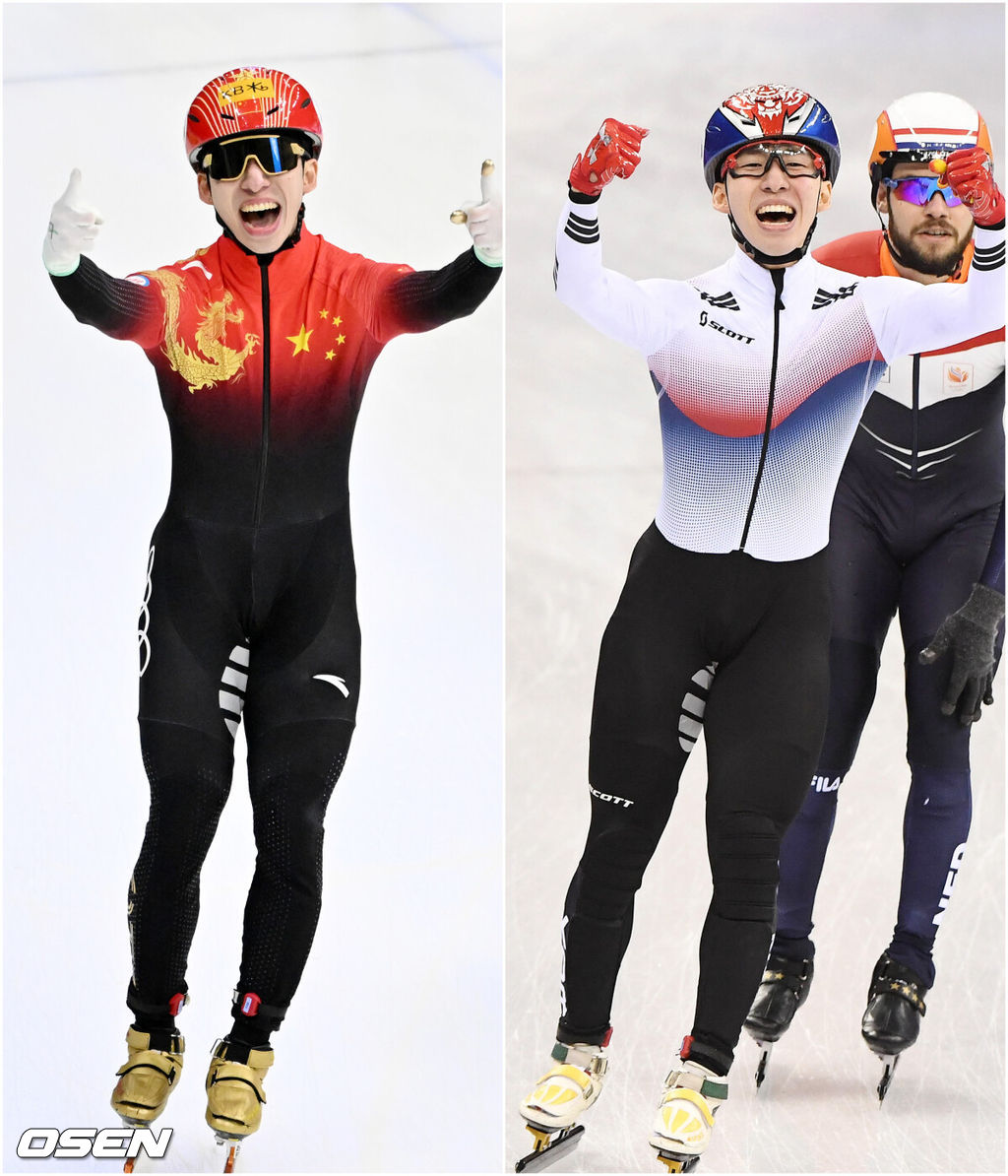 12일 서울 목동 아이스링크에서 '2023 KB금융 국제빙상경기연맹(ISU) 쇼트트랙 세계선수권대회' 본선 경기가 진행됐다.남자 5000m 계주 결승전에서 중국 린샤오쥔(한국명 임효준)이 가장 먼저 결승선을 통과하며 금메달에 환호하고 있다. 과거 2018 평창 올림픽때 태극마크를 달고 남자 1500m에서 금메달을 따고 환호하는 모습이 오버랩 된다. 2023.03.12 / rumi@osen.co.kr