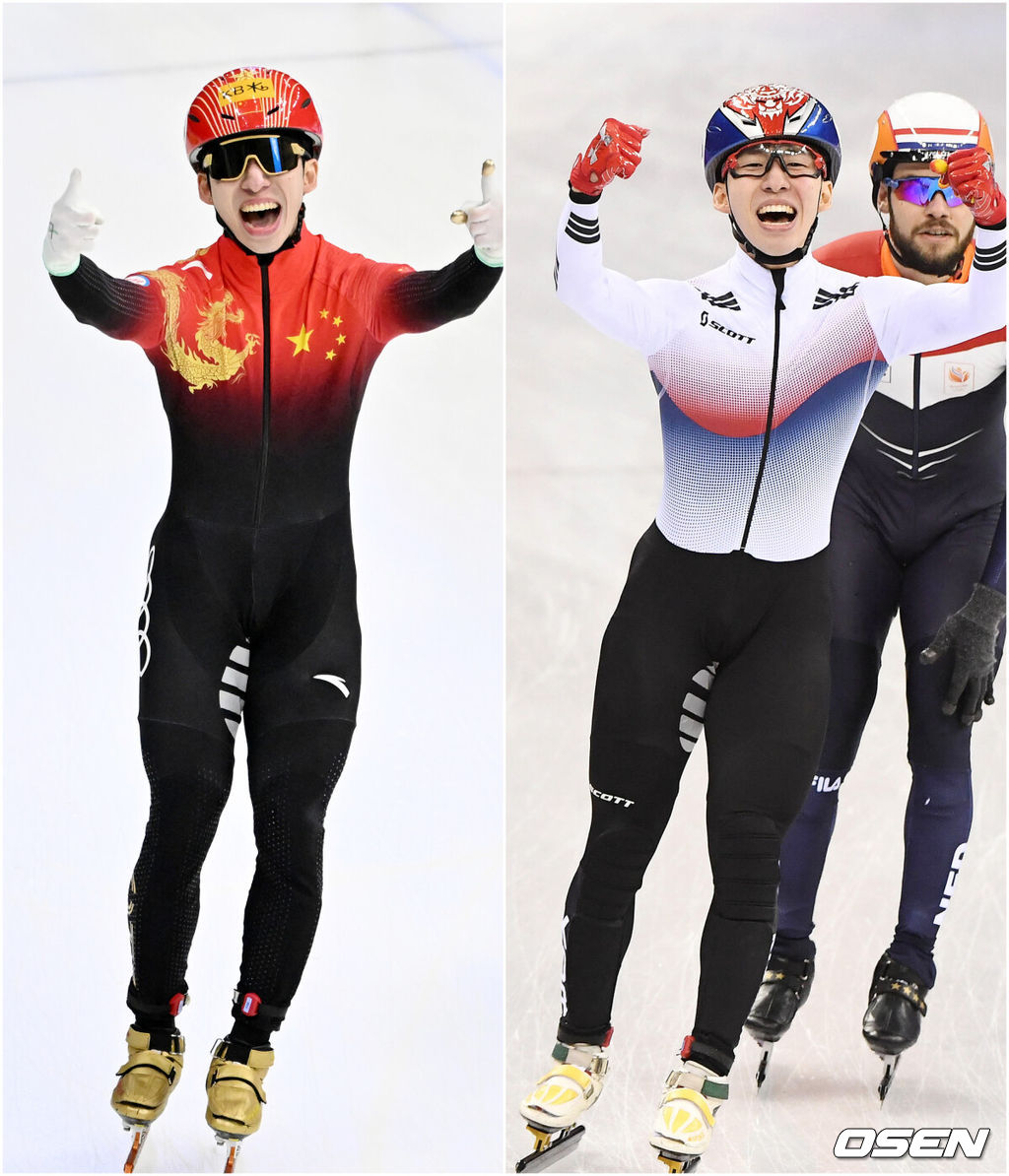 12일 서울 목동 아이스링크에서 '2023 KB금융 국제빙상경기연맹(ISU) 쇼트트랙 세계선수권대회' 본선 경기가 진행됐다.남자 5000m 계주 결승전에서 중국 린샤오쥔(한국명 임효준)이 가장 먼저 결승선을 통과하며 금메달에 환호하고 있다. 과거 2018 평창 올림픽때 태극마크를 달고 남자 1500m에서 금메달을 따고 환호하는 모습이 오버랩 된다. 2023.03.12 / rumi@osen.co.kr