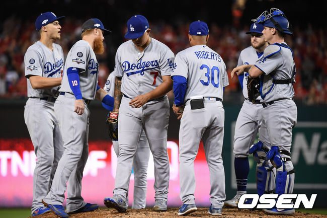 [OSEN=워싱턴 D.C.(미국), 박준형 기자] LA 다저스 훌리오 유리아스가 5회 강판되고 있다. 2019.10.08 /soul1014@osen.co.kr